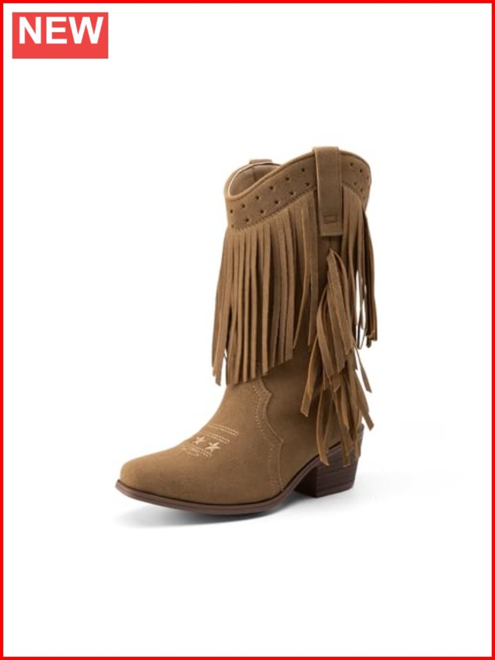 Girls Cowboy Boots Faux Suede Square Toe Mid-Calf Western